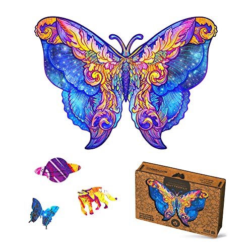 UNIDRAGON Rompecabezas Originales de Madera - Mariposa Intergaláctica, 108 Piezas, Pequeño 23 x 17, Bonito Paquete de Regalo, Forma Única, Mejor Regalo para Adultos y Niños