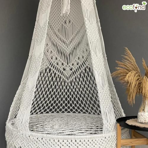 ecofynd Cotton Premium Luxury Macrame Swing Hammock for Adults & Kids, Large Chair Jhula Relax for Indoor, Outdoor, Balcony, Deck, Patio, Living Room, Home (Bh017), White