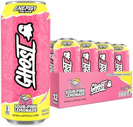 GHOST Energy Drinks, Zero Sugar, 12-Pack, Sour Pink Lemonade, 16oz