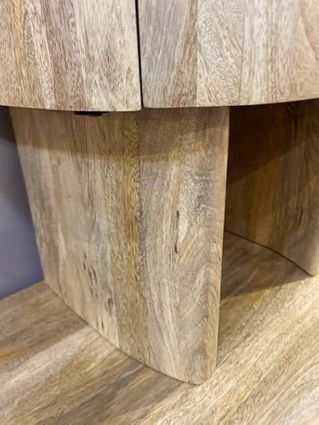 Solid Mango Wood Sindhu Sideboard with 3 Doors and 3 Drawers, Light Natural Finish, Rectangular Storage Cabinet for Living Room, Curved Legs, 150cm wide x 45cm deep x 75cm Tall
