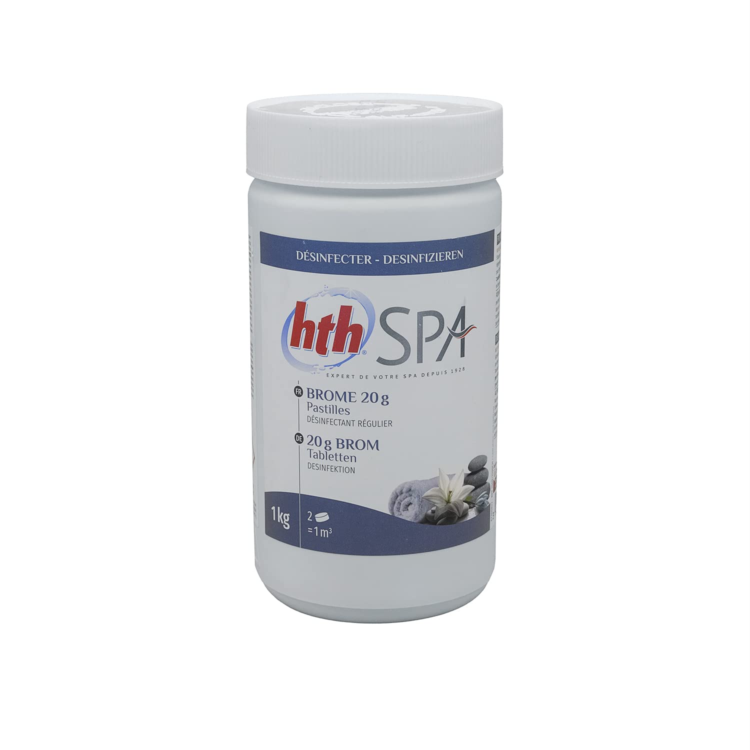 HTH Spa Brome Pastilles 20g - 1kg | Brome Lent - Désinfection Régulière - Dissolution Lente + 10 Tests HPS OFFERTS 6 en 1