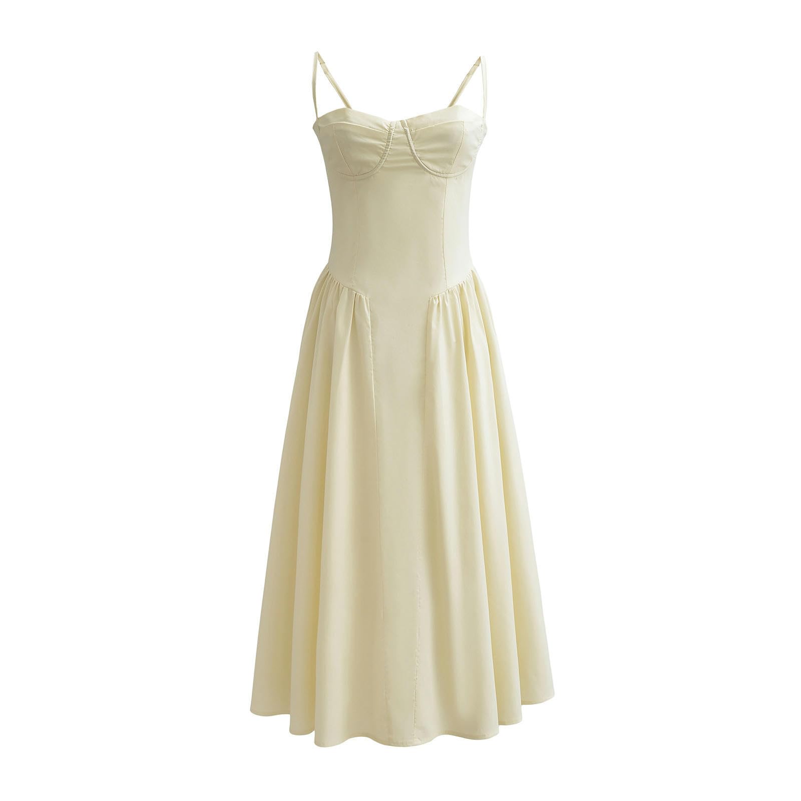 Robe mi-longue fluide anti-chaleur à bretelles style palais chic