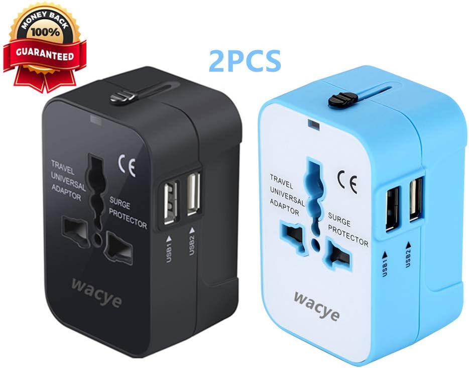Universal Power Adapter Kit,Wacye Dual USB International Travel Adapter Charger Converter for Europe USA UK AUS Asia China (Blue,2 USB)