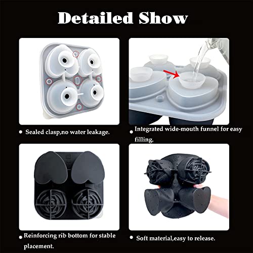 2.5In Large Ice Cube Molds,Big Ice Cube Trays,Silicone Ice Cube Tray,Whiskey Ice Molds,Cocktail Ice Molds,Heart Ice Cube Mold,Rose Ice Cube Mold,Easy To Demould To Send Ice Clip(Rose+Heart-1Pcs) #TOP3