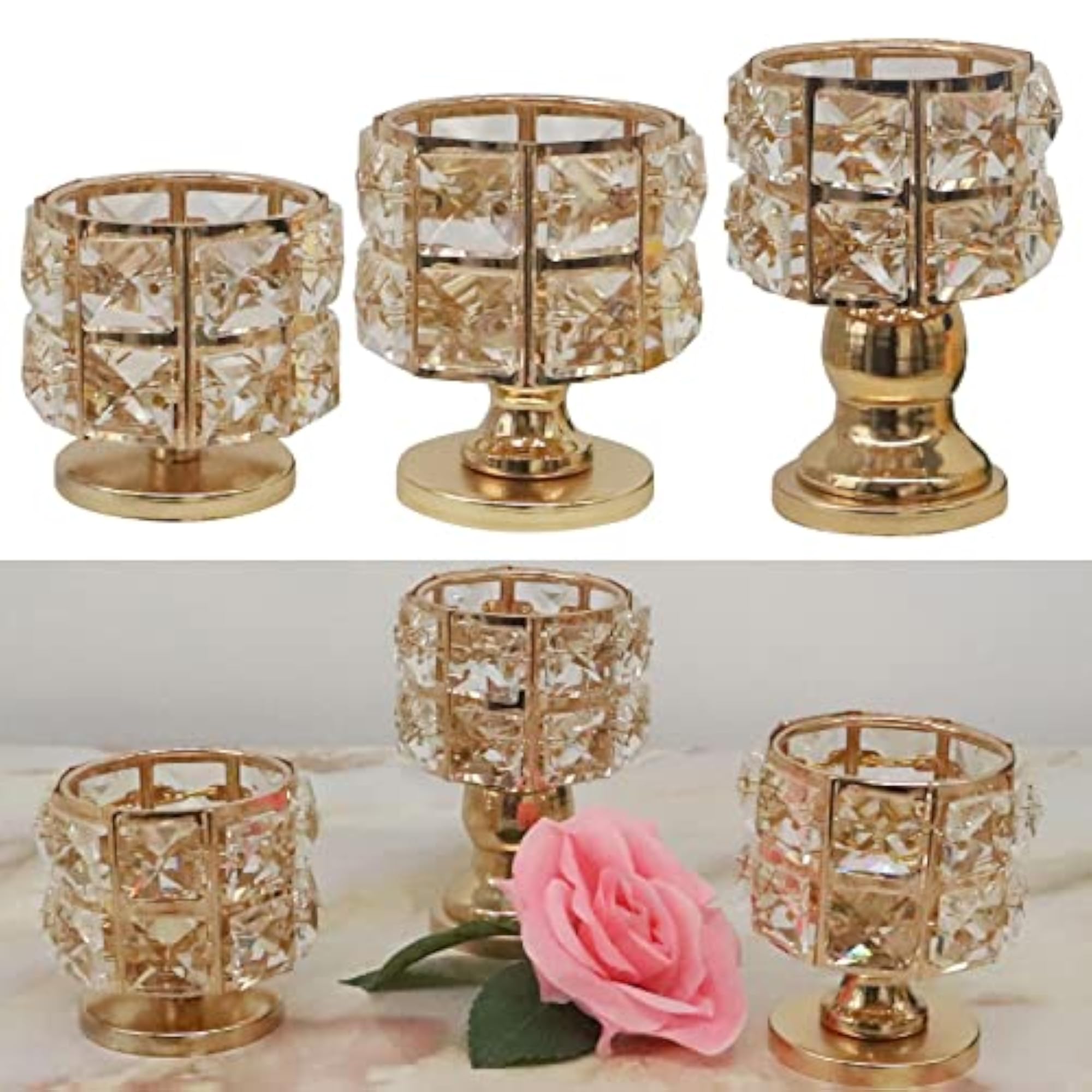 Crystal Tea Light Candle Holder Wedding Table Centerpiece, 8x7.5CM