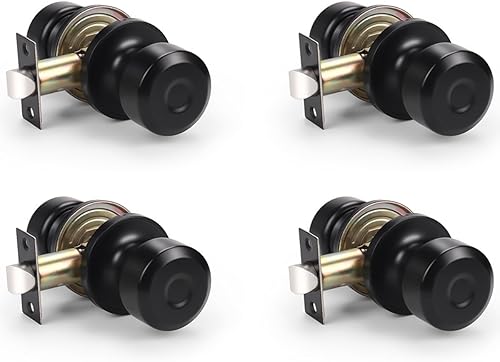 KNOBWELL Paquete de 4 pomos de puerta cuadrados modernos para paso, pomos de puerta interiores, manija de puerta de pasillo y armario, color negro