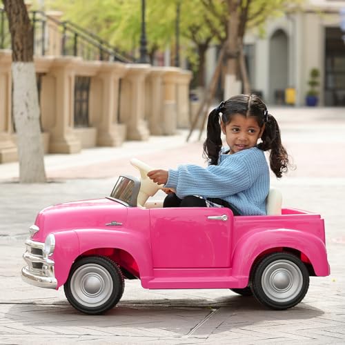 Joywhale 12V Kids Ride on Car Licensed Chevrolet 3100 Pickup Battery Powered Motorized Electric Car, with 7AH Big Battery, 2.4G Remote Control, 3-Speeds, Storage Space, Music, Retro Style, Pink - Thumbnail 7