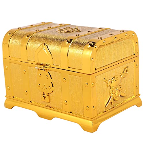 Diheohg Tesoro pirata tesoro decorativo recuerdo joyería ataúd plástico juguete tesoro cajas grandes galvanoplastia oro