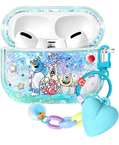 Besoar for Airpod Pro/Pro 2nd Generation Case Bling Glitter Liquid Quicksand Cute Cartoon Kawaii with Keychain for Apple AirPod Cases Sparkly Covers for Girls Women Kids Covers for Air Pods Pro Guai