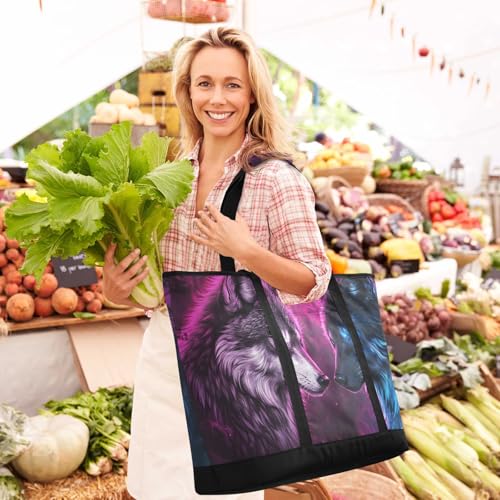 Wolf Eye Blue Purple Large Insulated Tote Bag for Grocery Shopping Reusable Tote Bags for Women Men, Cooler Bag with Zippered Top & Handles for Beach Picnic Travel2