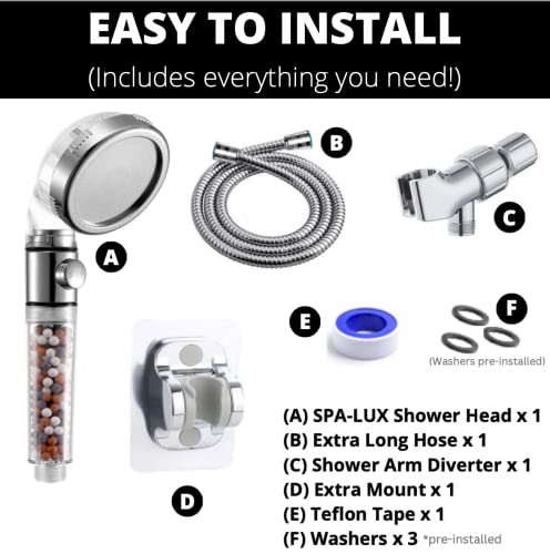 Spa-Lux Filtered Shower Head With Handheld, High Pressure Shower Heads With Shower Filter For Hard Water, Water Saving Showerhead With 3 Settings #TOP3