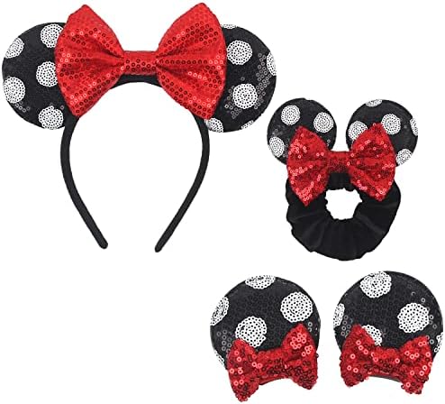 zhezesmila Mouse Ears Headband Polka dot Classic Mouse Ears Clips & Mouse Ears Scrunchies for Women, Girls, Princess Dress Accessories, Party,Cosplay for Adults