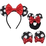 zhezesmila Mouse Ears Headband Polka dot Classic Mouse Ears Clips & Mouse Ears Scrunchies for Women,