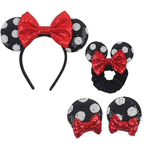 Zhezesmila Mouse Ears Headband Polka Dot Classic Mouse Ears Clips & Mouse Ears Scrunchies For Women, Girls, Princess Dress Accessories, Party,Cosplay For Adults #TOP3