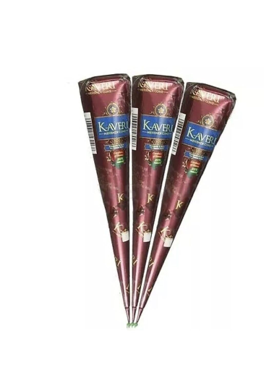 Kaveri Cono Naturale 3 x 25g - Senza PPD & Sostanze Chimiche Lunga Durata | Dermatologicamente Testato Per Decorazioni Creative Facile da Applicare mit Kajal Adesivo