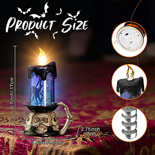 3 Pieces Halloween Flameless Candle Halloween Spooky Led Glitter Candles With Skeleton Pumpkin Candle Holder Halloween Electronic Candles Decor For Halloween Festival Celebration Party Decoration #TOP1