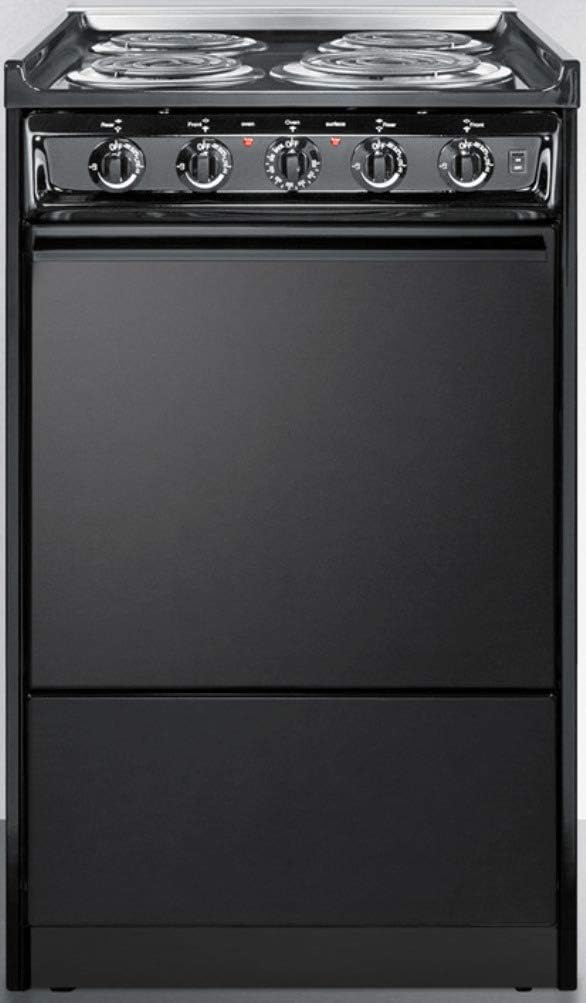 Summit Appliance TEM110CR 20" Wide Slide-In Electric Range, Black, Chrome Drip Pans
