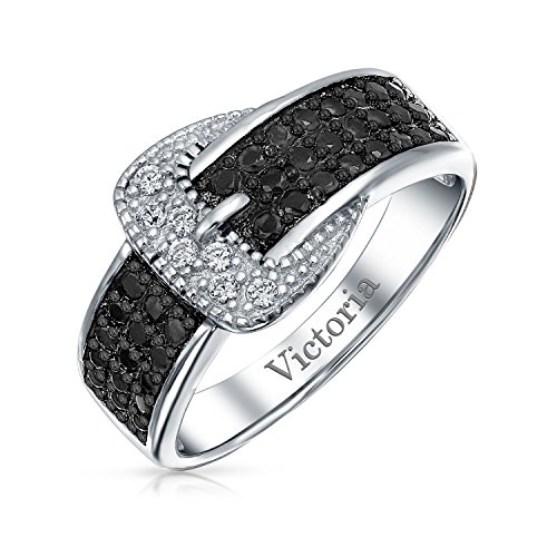 Trendy Fashion Pave Cubic Zirconia Black Cz Statement Belt Buckle Band Ring For Women .925 Sterling Silver #TOP3