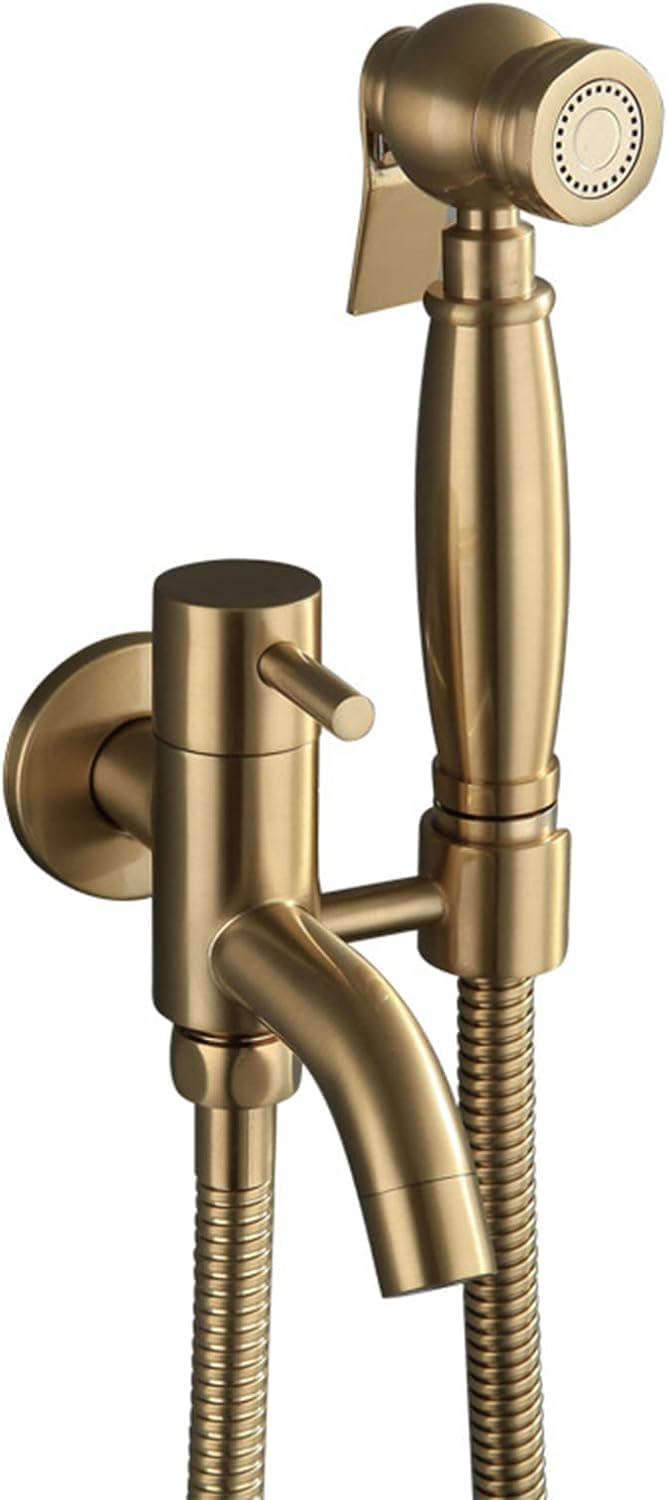 Cabezal de ducha de inodoro de latón con manguera flexible de oro cepillado