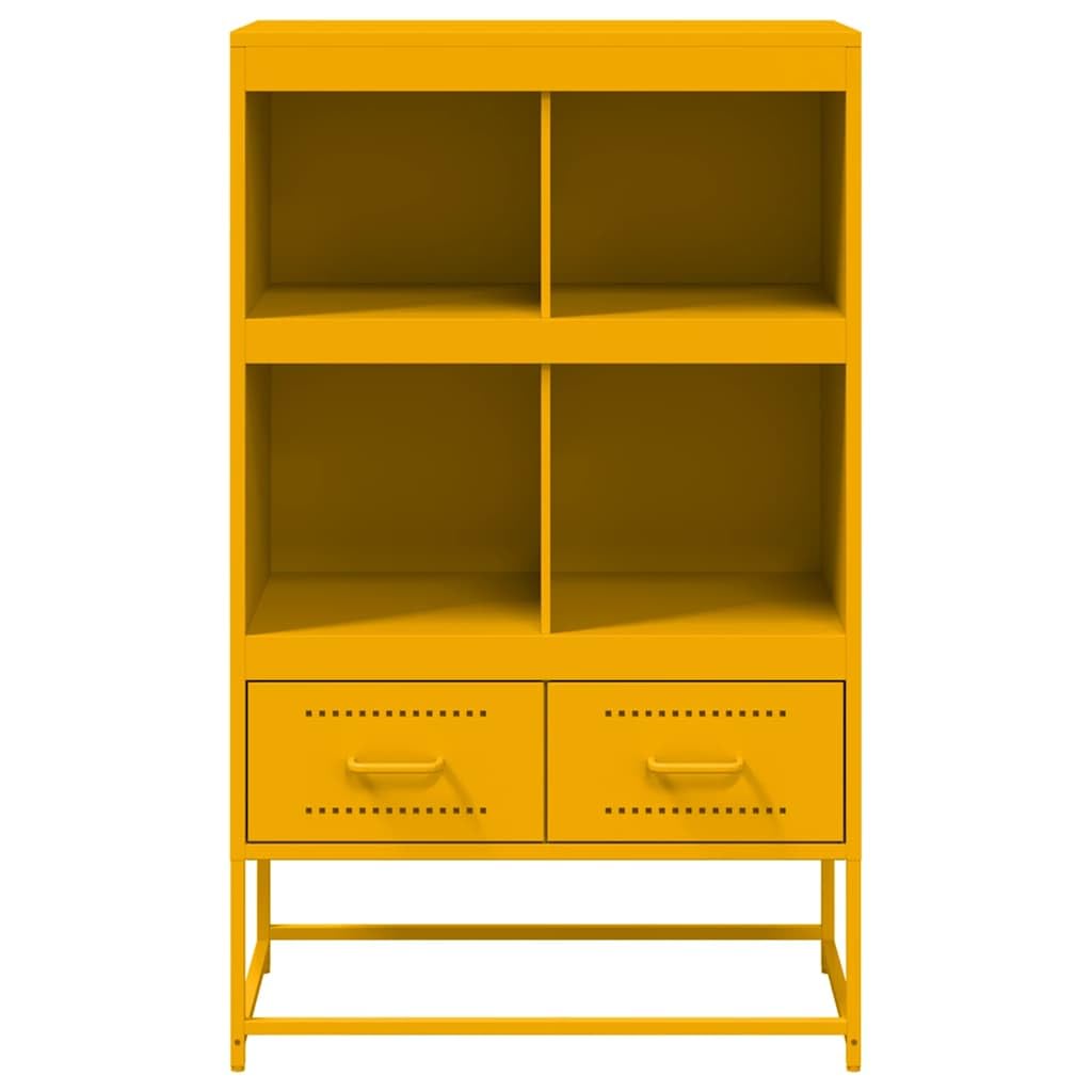 Armadietto alto, 68 x 39 x 111,5 cm, in acciaio, colore giallo | Armadio compatto in acciaio con 4 ripiani e 2 cassetti per uno spazio versatile in soggiorno o camera da letto.