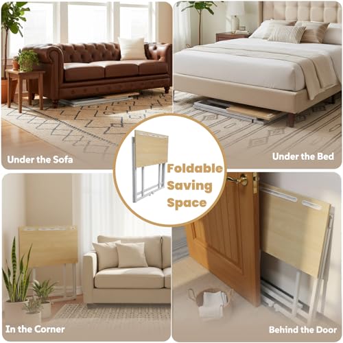 24"Wx 28"H Folding TV Tray for Eating, Foldable TV Dinner Table, Side Table Slide Under Couch, C-Shaped End Table with Devices Slot & Charging Stations, Small TV Tray for Living Room, Bedroom(Natural) - image 5