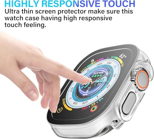 Image of Smiling 2 Pack Case Compatible with Apple Watch Ultra 3(2025) / Ultra 2 /Ultra 49mm with Tempered Glass Screen Protector, Hard PC Case Scratch-Resistant Overall Protective Cover -Transparent