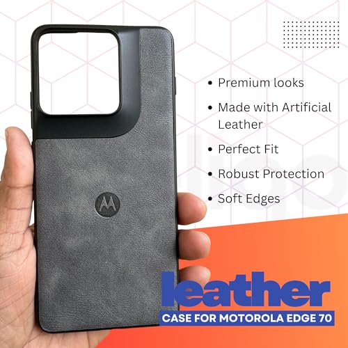 Image of Premium Leather Back Cover for Motorola Edge 70 5G | Slim & Stylish Protective Case with Soft Edges | Shock Resistant, Lightweight Case (Grey)
