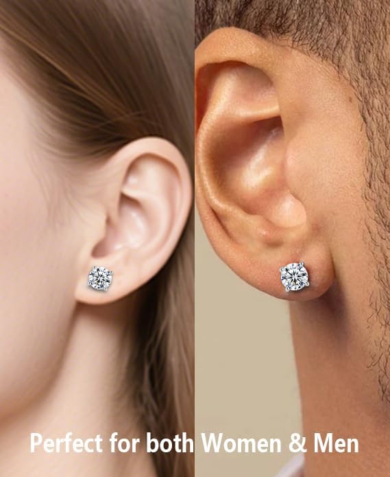Moissanite Stud Earrings for Women Men : 0.6-4CT 18K White Gold Plated Solid S925 Sterling Silver Earring Hypoallergenic Dainty Flat Diamond Earrings Wedding Jewelry for Women Men D Color VVS1 Clarity - Image 3