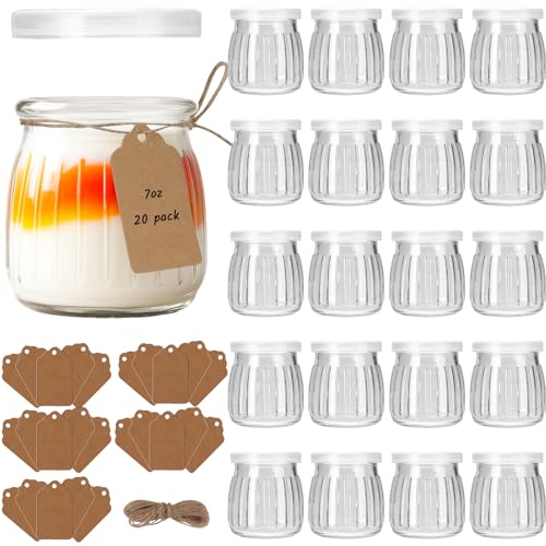 CulnCraz 200 ml Joghurtgläser mit luftdichten PE Deckeln, 20 Pack Dessertgläser, kleine Marmeladengläser mit Etiketten und Schnur, Puddinggläser für Gelee, Honig, Tiramisu, Mousse, Müsli