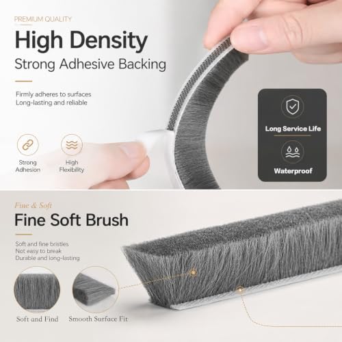 Image of ZOMPAGO Brush Weather Stripping Door Window Seal,0.6 x 0.4 x 66 FT