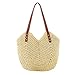 GSenhui Stroh Handtasche Damen, Korbtasche, Sommer Strandtasche Stroh Groß mit Reißverschluss, Handgemachte Strohtasche mit Leder Schultergurt, Gewebte Umhängetasche für Strand Reise Einkauf