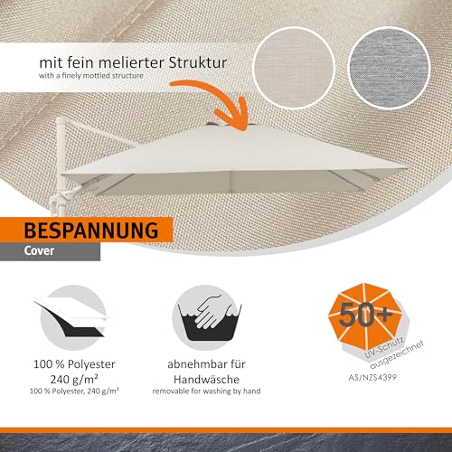 Schneider, Ampelschirm Rhodos Twist Comfy, natur, 300 x 300 cm, Alu-Stahl Gestell, Bespannung 100% Polyester