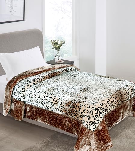 Image of Petals Dreams Blanket Single Bed for Heavy Winter,1100 GSM, 2 Ply, Cloudy Mink Blanket (170x230 cm) (Leopard 02)