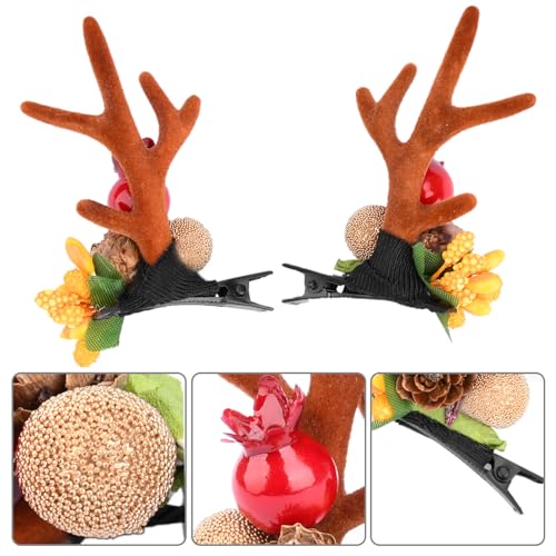 Gledola 2 works Christmas Headdress Reindeer Antlers Headband Ears Hair Accessory Clips Hair Hoop for Girl Beauty (Pomegranate) - Image 3