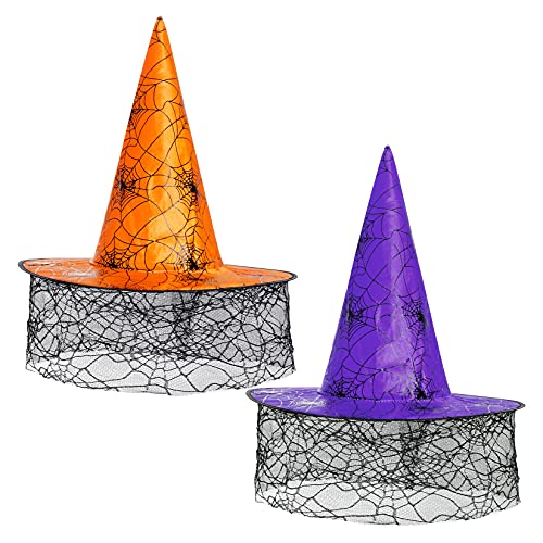 Miayon 2pcs Halloween Witch Hat with Lace Witch Costume Accessory Halloween Decorations