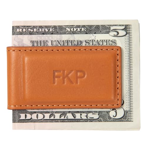 Image of Northwind Personalized Leather Magnetic Money Clip - Made in USA - Custom Monogrammed Full Grain Leather Bill Clip for Men