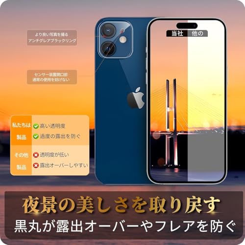 undefined 3枚 iPhone 11 / iPhone 12 mini カメラフィルム カメラレンズ 保護 カバー 強化ガラス 全面保護 黒縁取り 露出オーバー防止 アイフォン11 / 12ミニ 対応 【3枚セット】 SXWJTAP113 の商品画像 5