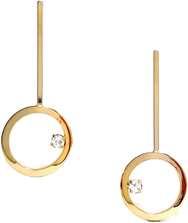Linear Geometric Stud Drop Earrings With Rhinestone Stud Drop Earrings