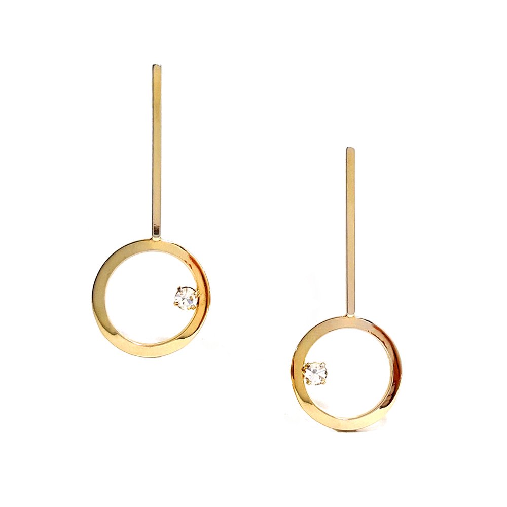 Linear Geometric Stud Drop Earrings With Rhinestone Stud Drop Earrings