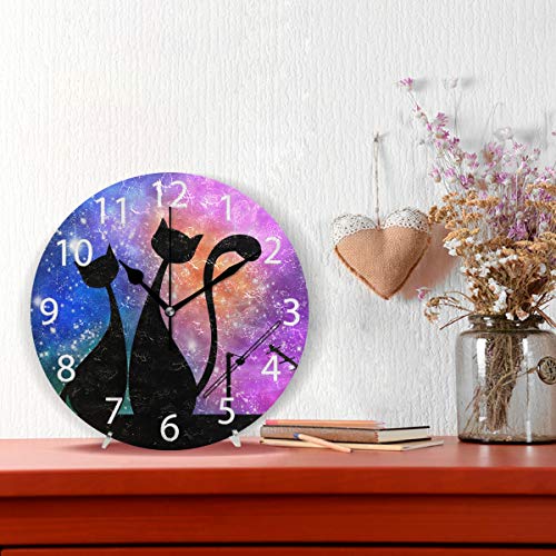 Senya Magic Cats Design Round Wall Clock, Silent Non Ticking Oil Painting Decorative For Home Office School Clock Art #TOP1