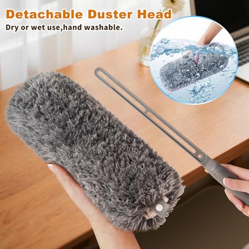 Image of Microfiber Duster with Washable and Reusable Duster Head, Microfiber Dusters for Household Cleaning, Gray