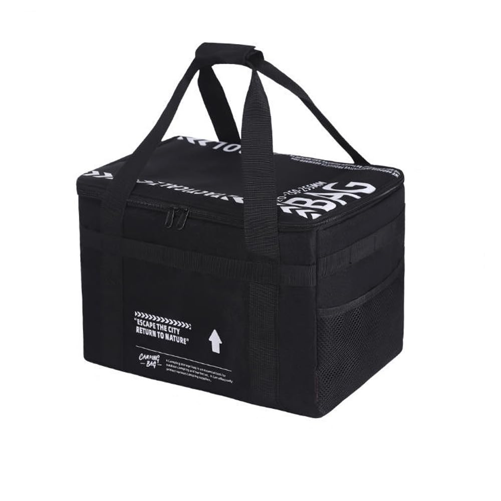 Hosoncovy Camping Storage Bag with Handles, 20L Grill Carry Bag, Cookware Organizer Outdoor Case with Pockets for Camping, Tailgating, Grilling, Bag Only (Black)