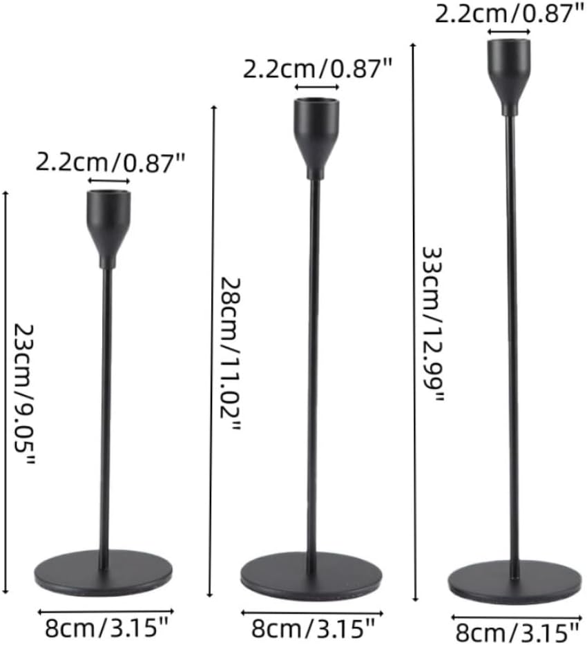 3-Piece Cone Candlestick Set with LED Tea Wax, Suitable for Home Decoration, Wedding banquets. (Gold,3.15/8/11/27.9/0.86/2.2)