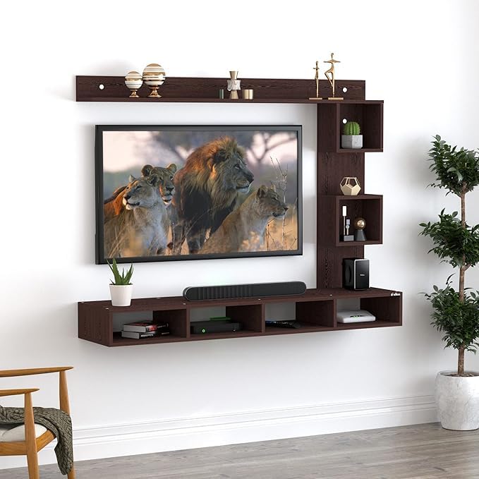 Image of Anikaa Kirina Engineered Wood Wall Mount TV Unit with LED Lights TV Cabinet TV Entertainment Unit Set Top Box Stand (Wenge) (Ideal for 43 Inch)(D.I.Y)