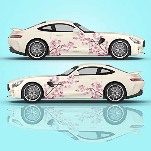 Image of 2PCS Cherry Blossom Car Livery, Japanese Theme Side Car Vinyl Livery, Universal Size, Large Vehicle Graphics, Car Livery (12)