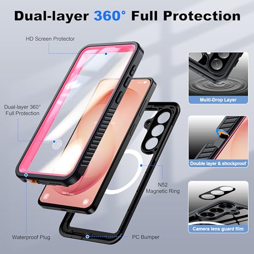 Image of ANTSHARE IP68 Waterproof Case for Samsung Galaxy S26 Plus [2026] - MagSafe Compatible, Built-in Screen /Lens Protector - Shockproof Full Body Protection for Swimming /Outdoor, Pink /Clear
