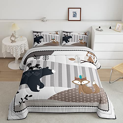 Castle Fairy Cartoon Animal Twin Size Comforter Set,Cute Bear Owl Fox And Plant Duvet Set For Kids Boys Bedroom,Exotic Indian Style Soft Microfiber Bedding Comforters,2 Pcs #TOP6