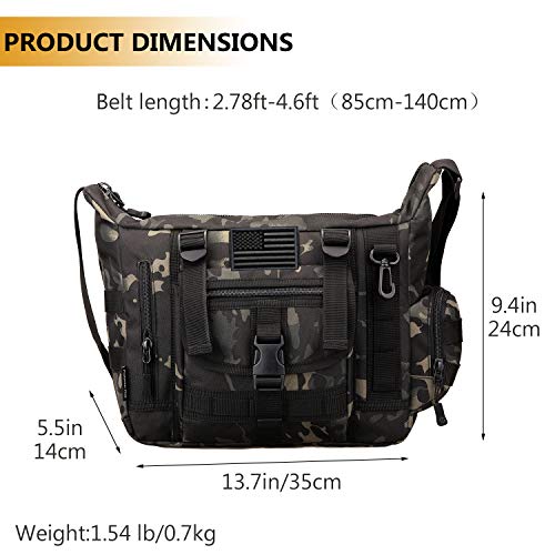 Protector Plus Tactical Messenger Bag Men Military Molle Sling Shoulder Pack Briefcase Assault Gear Handbags Outdoor Utility Carry Satchel Laptop Case (Patch Included), Black Camo #TOP3