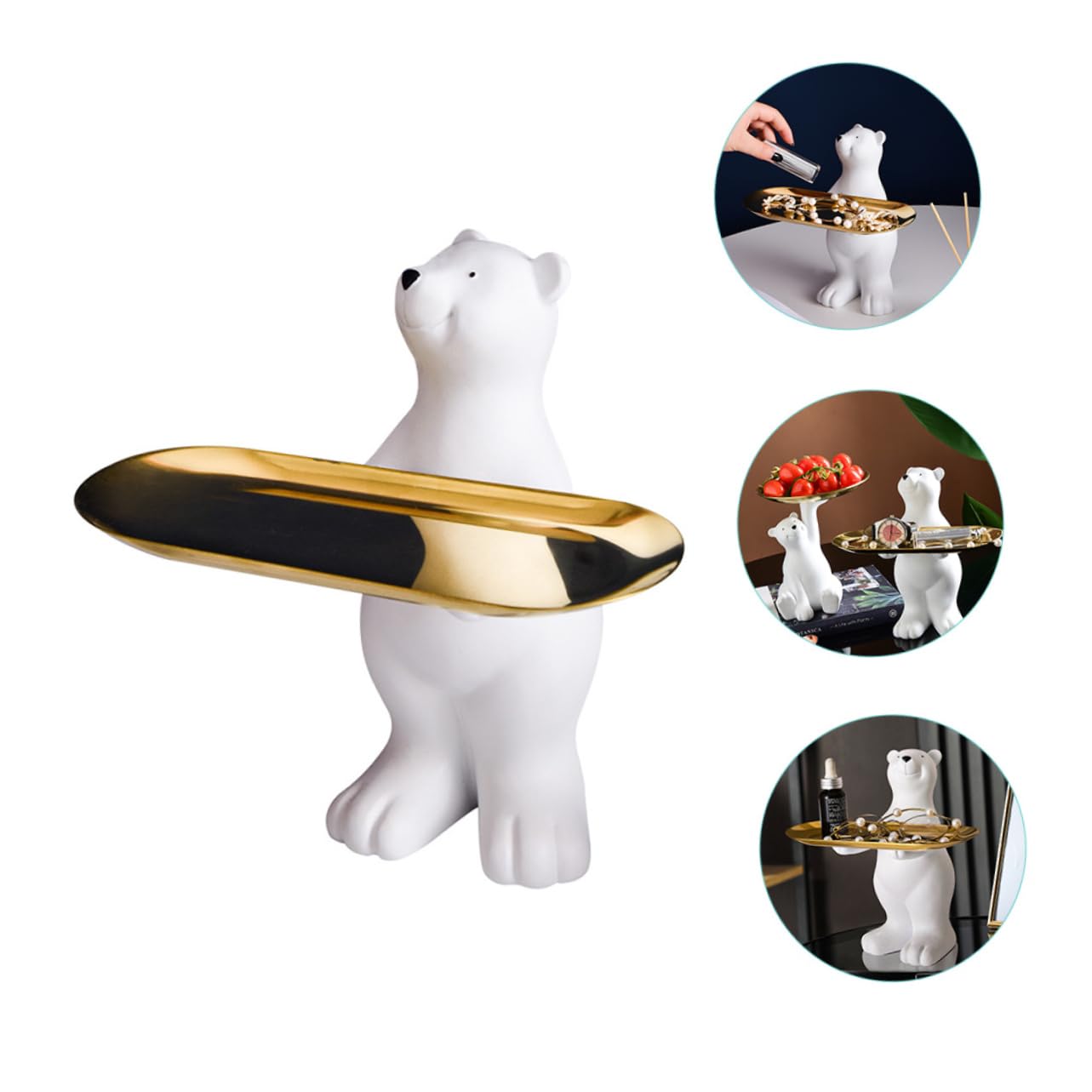 Ciieeo Bandeja De Oso De Resina Decoración De Hogar Estante De Metal Adorno para Llaves Práctica