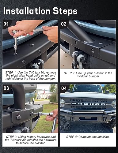 Image of Bronco Front Bull Bar (Not for Bronco Sport) | Matte Black Front Bumper Grill Grille Guard Compatible with Ford Bronco 2021-2023 2 /4 Doors with Modular Steel Bumper